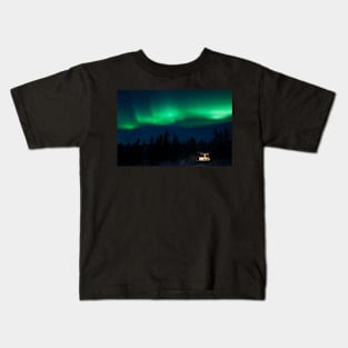 Taiga home under Northern Lights Aurora borealis Kids T-Shirt